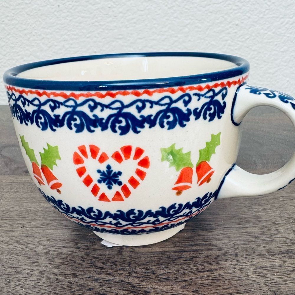 Polish Pottery Boleslawiec Christmas Candy Cane Holiday Ceramic Mug Cup